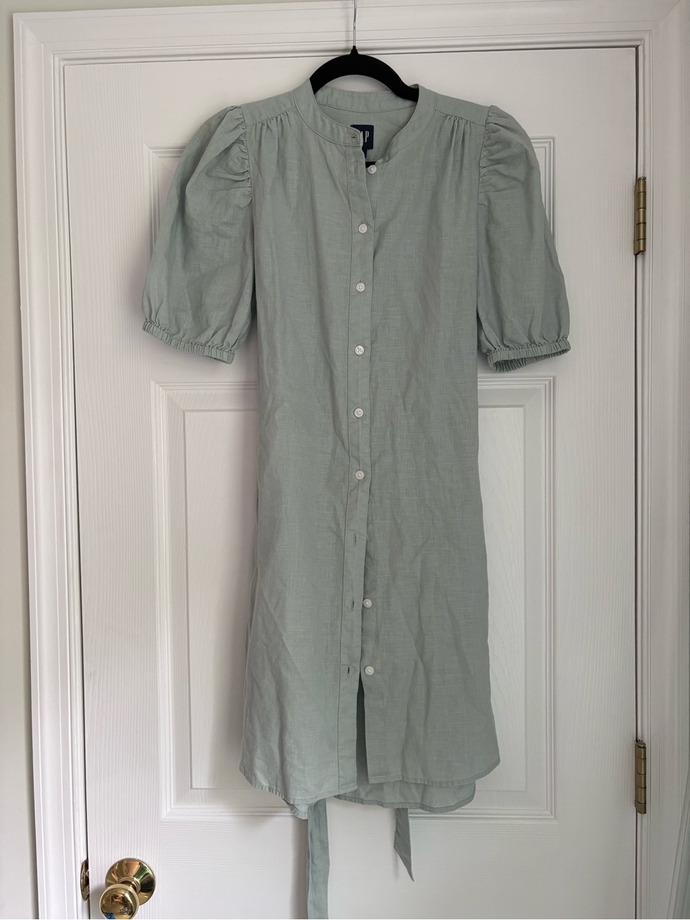 GAP Mint Sage Puff-Sleeve Button-Down Midi Dress
